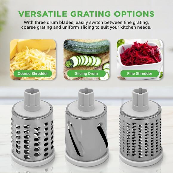 3-in-1 Hand Crank Cheese Grater & Vegetable Shredder with Strong Suction Base - Picture 6 of 7